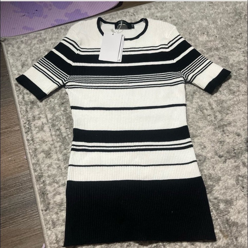 Zesica Womens Short Sleeve‎ Crew Neck Striped Shirt White Black, M